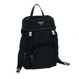 Prada nylon backpack Tessuto bag logo black plate